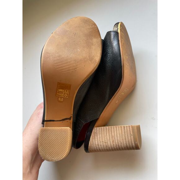 Jeffrey Campbell Black Leather Peep Toe Heels Size 9.5 Block Heel Slingback - Picture 11 of 14